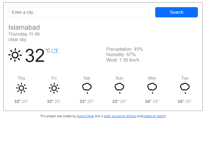 react weather app preview